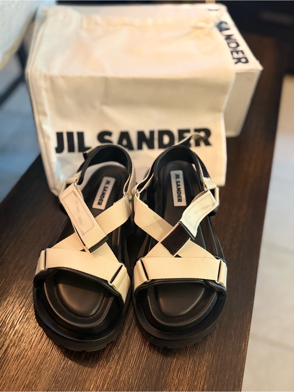 JIL SANDER Techno Fabric Sandals US5 UK2 EU35 Square Heel Made in Italy
